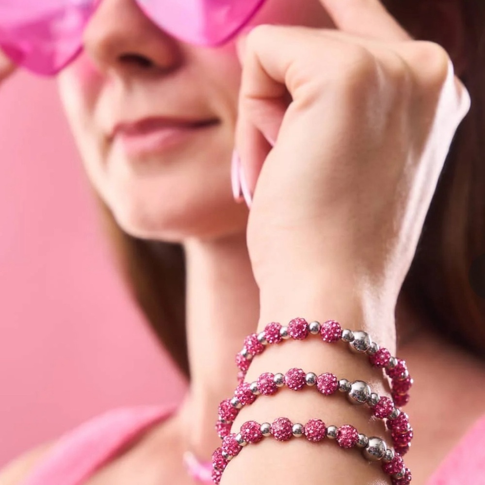 Pink and Silver Crystal Stainless Steel Bracelet